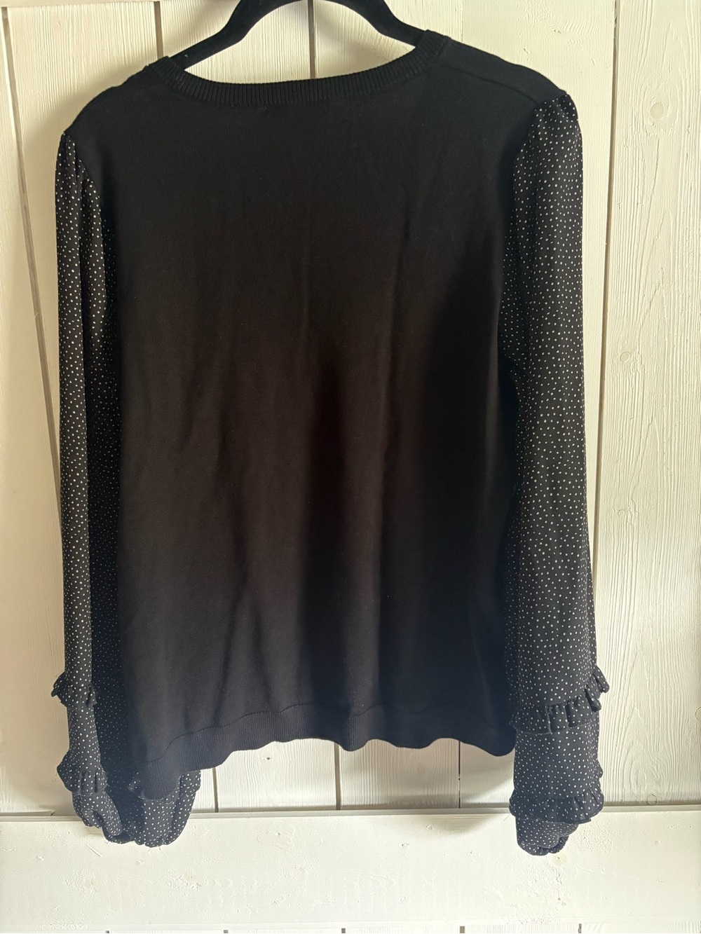 Adrianna Papell Black V-Neck Pullover with Polka-Dot Chiffon Sleeves - Picture 4 of 4